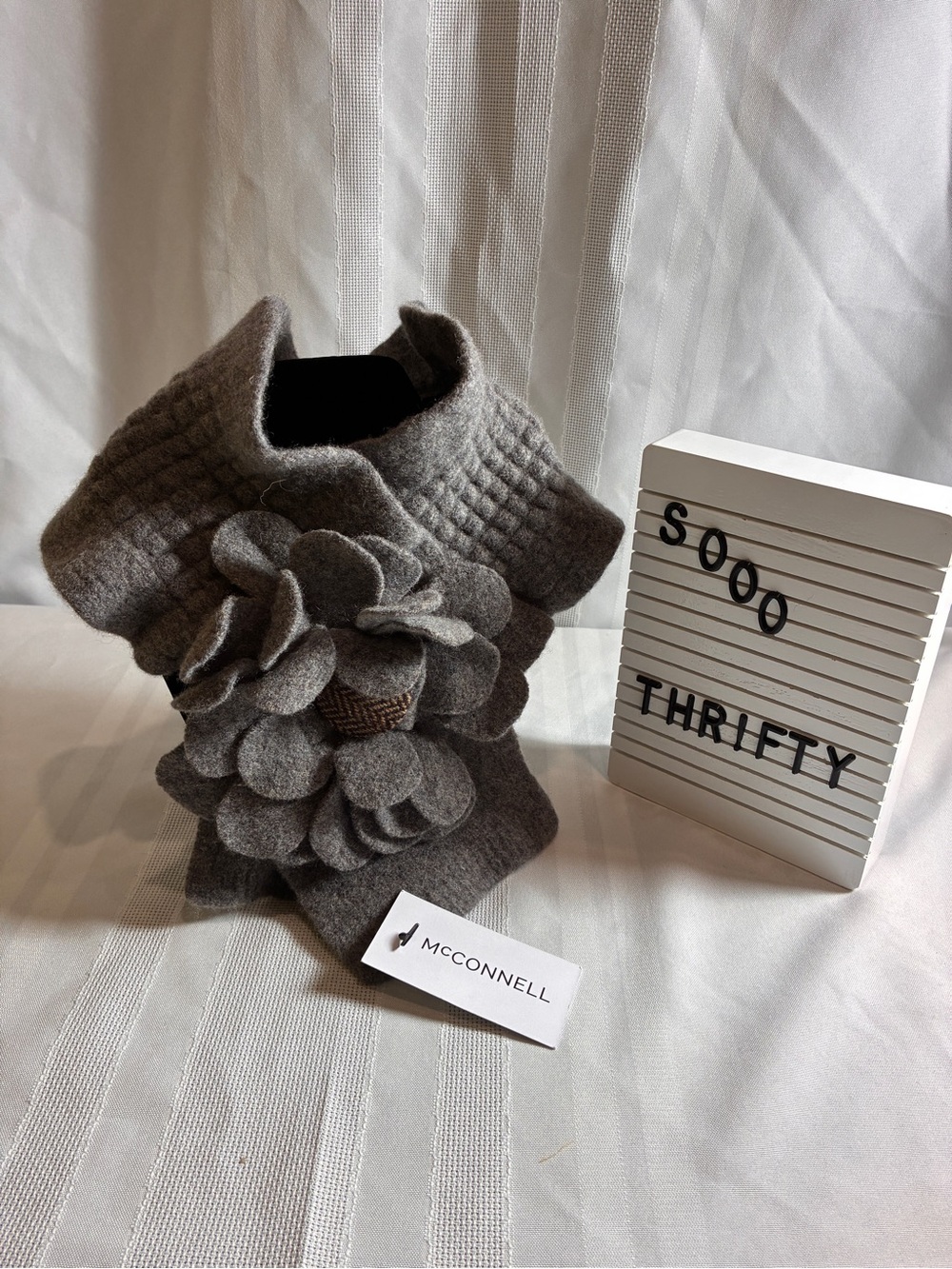 Celtic Gray Lambswool Flower Scarf Collar